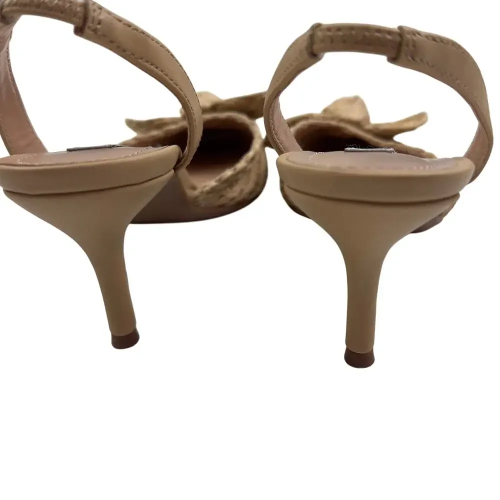 Charles David Allyson Natural Boho Raffia Bow Slingback Pumps Women's Size 6